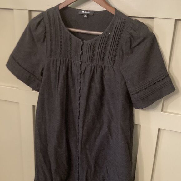 MADEWELL Pleated Button Front Peasant Shift Dress Black Size XS - Picture 9 of 11